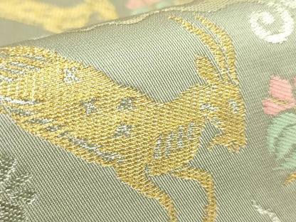 平和屋着物●極上　龍村晋謹製　全通柄袋帯　天平山羊花卉文　金銀糸　逸品　DZAB9333kh6