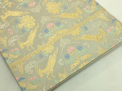 平和屋着物●極上　龍村晋謹製　全通柄袋帯　天平山羊花卉文　金銀糸　逸品　DZAB9333kh6