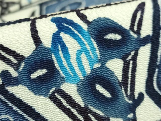 平和屋本店●最高級　城間栄順　本場琉球紅型　九寸名古屋帯　藍　杜若　鬼しぼ縮緬　伊と幸　上代98万　証紙・反端付　逸品　DZAB9334kh6