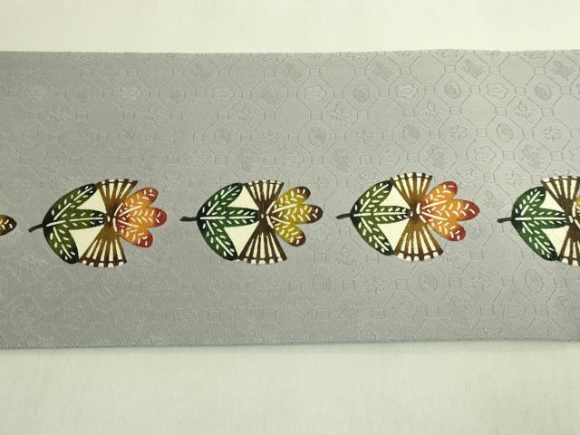 平和屋本店●極上　琉球やふそ紅型工房　九寸名古屋帯　屋富祖幸子　松ぼっくり　証紙付き　逸品　DZAB9340kh6