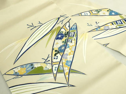平和屋着物●極上　塩瀬　九寸名古屋帯　笹花文　砥粉色地　逸品　DZAB9341kh6