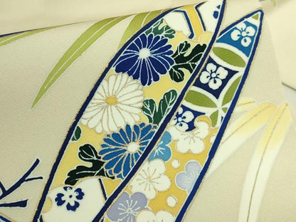 平和屋着物●極上　塩瀬　九寸名古屋帯　笹花文　砥粉色地　逸品　DZAB9341kh6