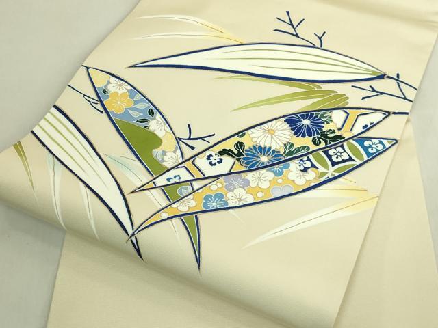 平和屋着物●極上　塩瀬　九寸名古屋帯　笹花文　砥粉色地　逸品　DZAB9341kh6