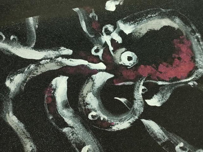 平和屋着物●極上　両面　太鼓柄袋帯　手描き　蛸　タコ　黒地　銀通し地　逸品　DZAB9351kh6
