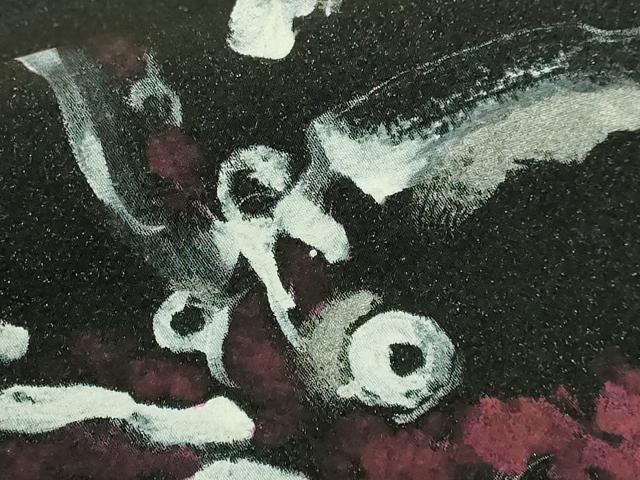 平和屋着物●極上　両面　太鼓柄袋帯　手描き　蛸　タコ　黒地　銀通し地　逸品　DZAB9351kh6