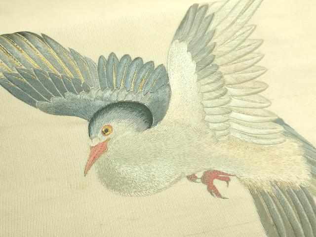 平和屋本店●極上　アンティーク　大正ロマン　中国三大刺繍　総手刺繍　蘇州刺繍　丸帯　ハト　鳩　金銀糸　逸品　DZAB9354kh6