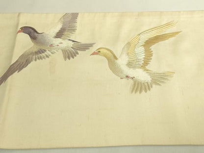 平和屋本店●極上　アンティーク　大正ロマン　中国三大刺繍　総手刺繍　蘇州刺繍　丸帯　ハト　鳩　金銀糸　逸品　DZAB9354kh6