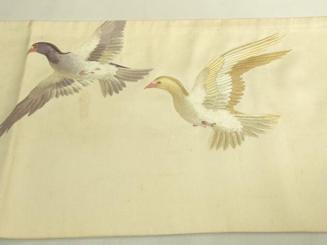 平和屋本店●極上　アンティーク　大正ロマン　中国三大刺繍　総手刺繍　蘇州刺繍　丸帯　ハト　鳩　金銀糸　逸品　DZAB9354kh6