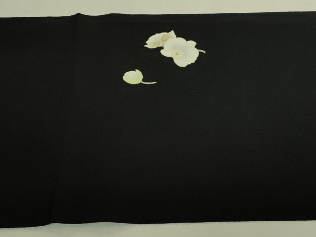 平和屋着物●極上　友禅作家　茂野大生　九寸開き名古屋帯　胡蝶蘭　黒地　鬼しぼ縮緬　逸品　DZAB9355kh6