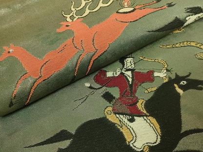 平和屋着物●極上　洛風林　工芸帯地　太鼓柄袋帯　狩猟文　金糸　逸品　DZAB9356kh6