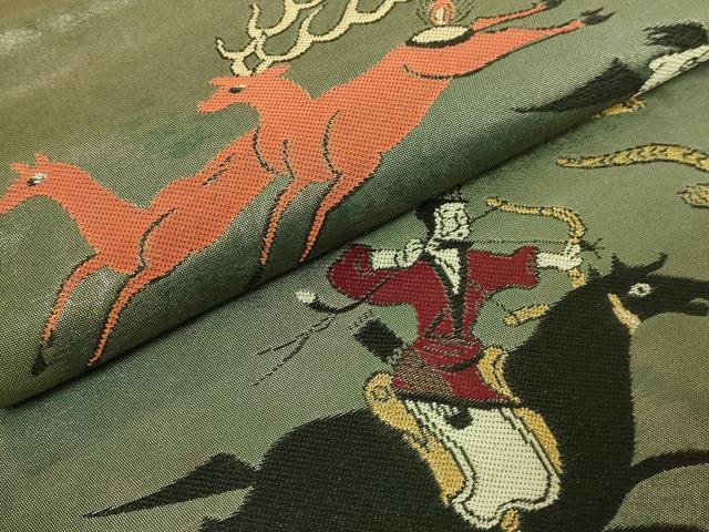 平和屋着物●極上　洛風林　工芸帯地　太鼓柄袋帯　狩猟文　金糸　逸品　DZAB9356kh6