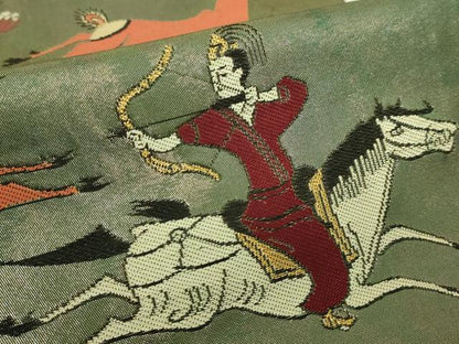平和屋着物●極上　洛風林　工芸帯地　太鼓柄袋帯　狩猟文　金糸　逸品　DZAB9356kh6