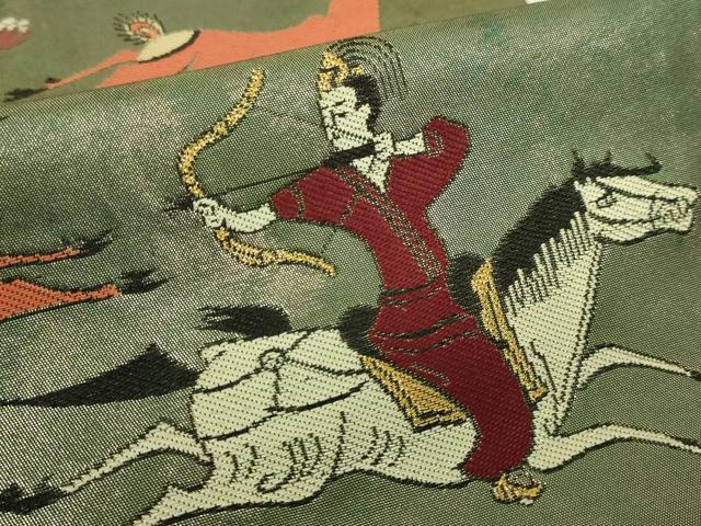 平和屋着物●極上　洛風林　工芸帯地　太鼓柄袋帯　狩猟文　金糸　逸品　DZAB9356kh6