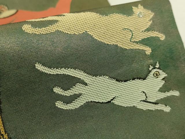 平和屋着物●極上　洛風林　工芸帯地　太鼓柄袋帯　狩猟文　金糸　逸品　DZAB9356kh6