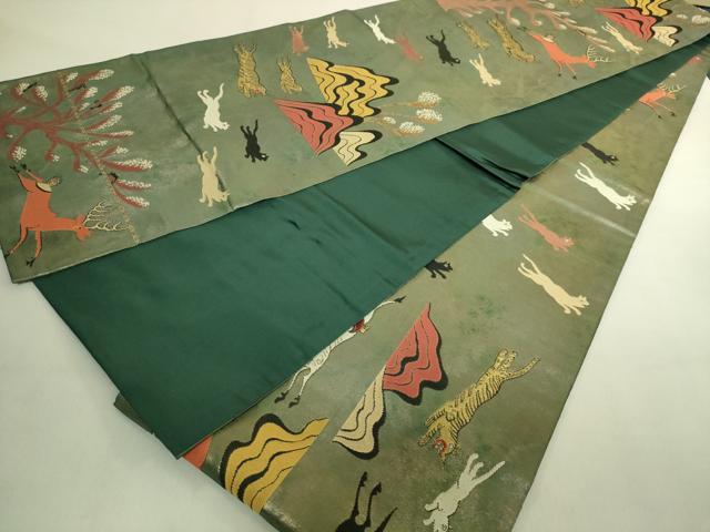 平和屋着物●極上　洛風林　工芸帯地　太鼓柄袋帯　狩猟文　金糸　逸品　DZAB9356kh6