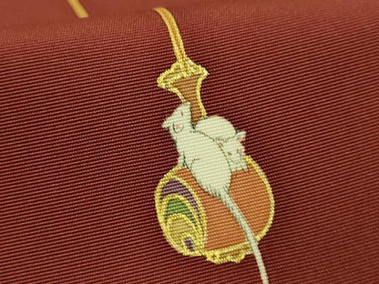 平和屋着物●極上　京都の和装業の老舗一門　千切屋治兵衛　塩瀬　つけ帯　大黒にねずみ　染織名作展　松坂屋扱い 証紙付 逸品 DZAB9357kh6