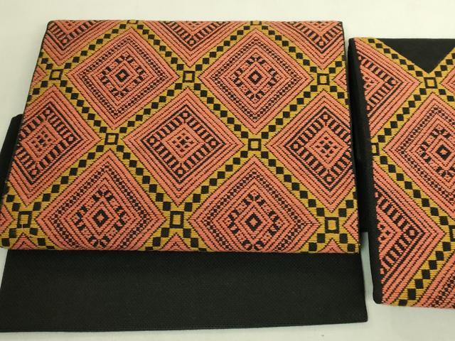 平和屋着物●極上　つけ帯　こぎん刺し　菱　黒地　逸品　DZAB9358kh6