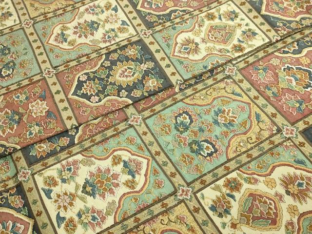 平和屋本店●最高級　明綴れ　全通柄袋帯　格天井花文　金糸　逸品　未使用　DZAB9360kh6