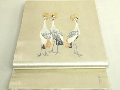 平和屋着物●極上　西陣　長嶋成織物　ながしま帯　上村松篁　太鼓柄袋帯　冠鶴　瀞銀錦　逸品　DZAB9361kh6