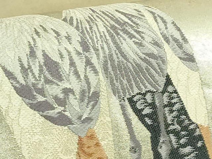 平和屋着物●極上　西陣　長嶋成織物　ながしま帯　上村松篁　太鼓柄袋帯　冠鶴　瀞銀錦　逸品　DZAB9361kh6