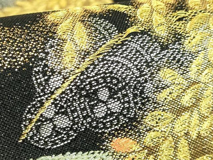 平和屋着物●極上 西陣 皇室 総理大臣献上作家 青木兄弟 六通柄袋帯 米百俵 本金プラチナ 黄金織つづれ 黒地 金銀糸 反端 逸品 DZAB9365kh6