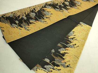 平和屋着物●極上 西陣 皇室 総理大臣献上作家 青木兄弟 六通柄袋帯 米百俵 本金プラチナ 黄金織つづれ 黒地 金銀糸 反端 逸品 DZAB9365kh6