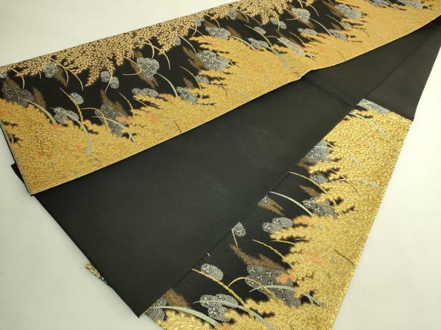 平和屋着物●極上 西陣 皇室 総理大臣献上作家 青木兄弟 六通柄袋帯 米百俵 本金プラチナ 黄金織つづれ 黒地 金銀糸 反端 逸品 DZAB9365kh6
