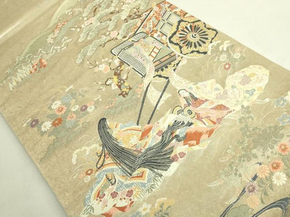 平和屋着物●極上　西陣　長嶋成織物　ながしま帯　太鼓柄袋帯　唐織　王朝花苑　瀞銀錦　逸品　DZAB9368kh6