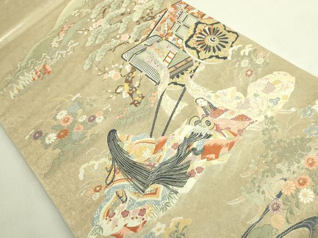 平和屋着物●極上　西陣　長嶋成織物　ながしま帯　太鼓柄袋帯　唐織　王朝花苑　瀞銀錦　逸品　DZAB9368kh6