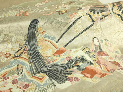 平和屋着物●極上　西陣　長嶋成織物　ながしま帯　太鼓柄袋帯　唐織　王朝花苑　瀞銀錦　逸品　DZAB9368kh6