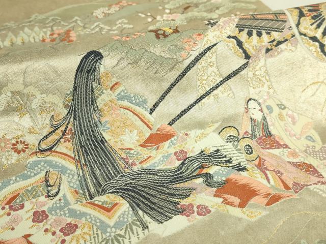 平和屋着物●極上　西陣　長嶋成織物　ながしま帯　太鼓柄袋帯　唐織　王朝花苑　瀞銀錦　逸品　DZAB9368kh6