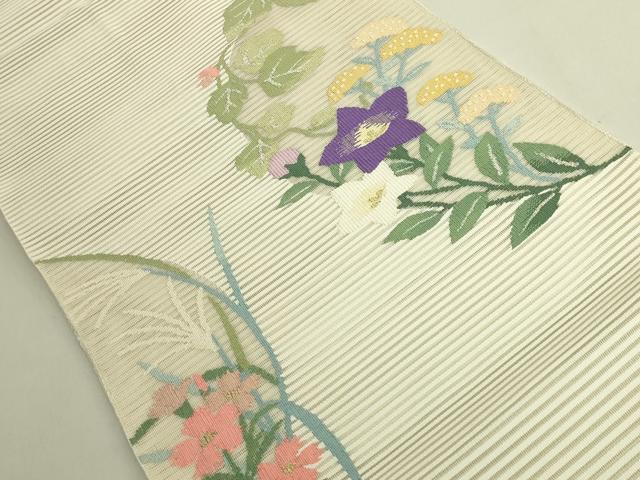 平和屋本店＊極上　夏物　銀座　志ま亀　絽綴れ　八寸名古屋帯　秋草　金銀糸　たとう紙付き　逸品　DZAB9373kh6