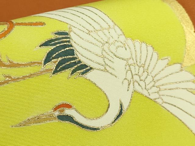 平和屋本店●極上　銀座　志ま亀　塩瀬　九寸開き名古屋帯　飛鶴宝尽くし　金彩　赤朽葉色地　たとう紙付き　逸品　DZAB9376kh6