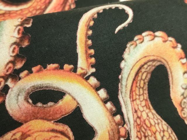 平和屋着物●極上　半幅帯　タコ　蛸　黒地　綿　逸品　DZAB9377kh6