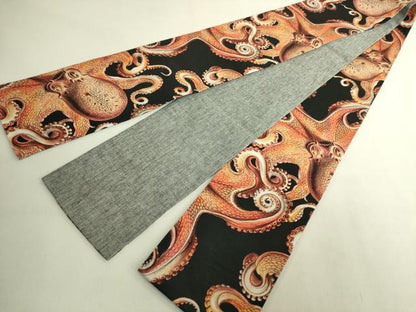 平和屋着物●極上　半幅帯　タコ　蛸　黒地　綿　逸品　DZAB9377kh6
