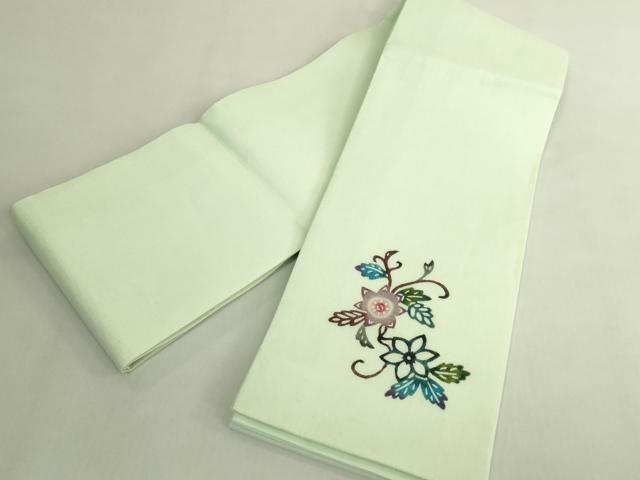 平和屋着物＊極上　夏物　半幅帯　紅型　花唐草文　若芽色地　綿　逸品　DZAB9378kh6