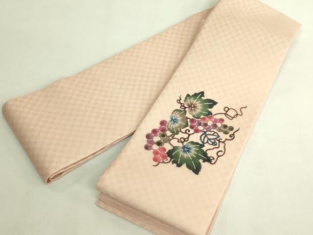 平和屋着物＊極上　本場琉球紅型　夏物　半幅帯　安里びんがた工房　安里和雄　葡萄蔦の葉文　証紙・反端付き 逸品　未使用　DZAB9380kh6