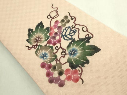 平和屋着物＊極上　本場琉球紅型　夏物　半幅帯　安里びんがた工房　安里和雄　葡萄蔦の葉文　証紙・反端付き 逸品　未使用　DZAB9380kh6