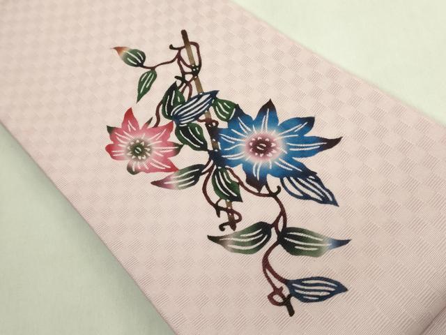 平和屋着物＊極上　夏物　本場琉球紅型　半幅帯　安里びんがた工房　安里和雄　鉄線花　証紙・反端付き　逸品　未使用　DZAB9381kh6