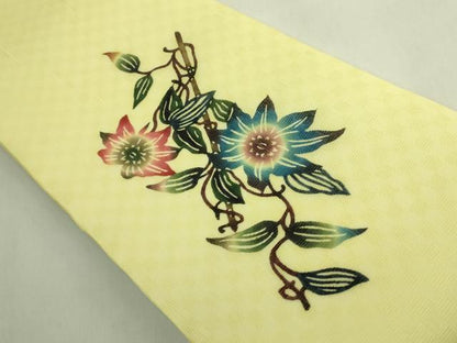 平和屋着物＊極上　夏物　本場琉球紅型　半幅帯　安里びんがた工房　安里和雄　鉄線花　証紙・反端付き　逸品　DZAB9382kh6