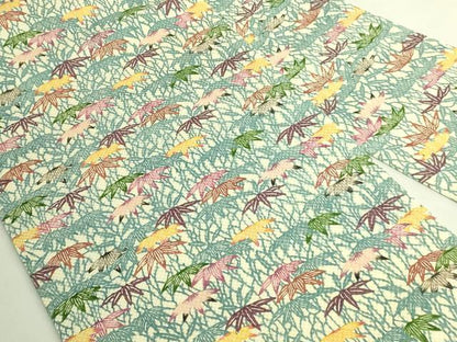 平和屋本店●極上　人間国宝　鎌倉芳太郎　型絵染　琉球紅型　九寸名古屋帯　竹文　三越扱い　たとう紙付き　逸品　DZAB9383kh6