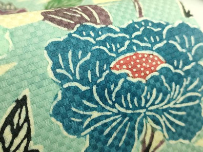 平和屋本店●極上　人間国宝　鎌倉芳太郎　型絵染　琉球紅型　九寸名古屋帯　菱霞牡丹唐草文　ゑり善扱い　たとう紙付　逸品　DZAB9384kh6