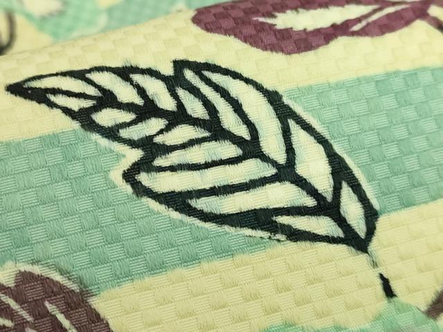 平和屋本店●極上　人間国宝　鎌倉芳太郎　型絵染　琉球紅型　九寸名古屋帯　菱霞牡丹唐草文　ゑり善扱い　たとう紙付　逸品　DZAB9384kh6