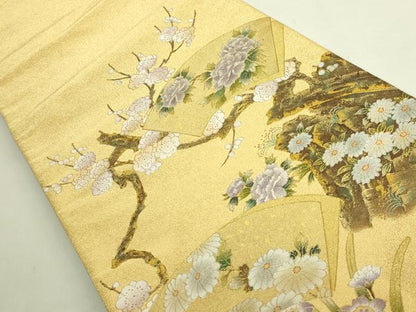 平和屋本店●極上 国際的伝統工芸作家 十二代・藤林徳扇 苑寿 太鼓柄袋帯 扇面花文 枝梅 金銀彩 共箱・たとう紙付 逸品 未使用 DZAB9388kh6