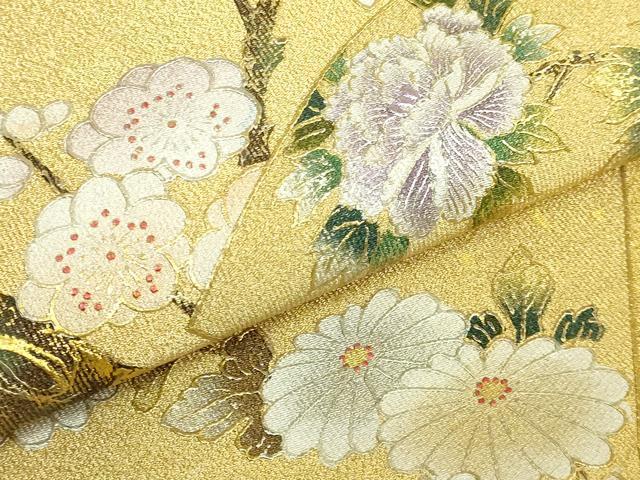 平和屋本店●極上 国際的伝統工芸作家 十二代・藤林徳扇 苑寿 太鼓柄袋帯 扇面花文 枝梅 金銀彩 共箱・たとう紙付 逸品 未使用 DZAB9388kh6