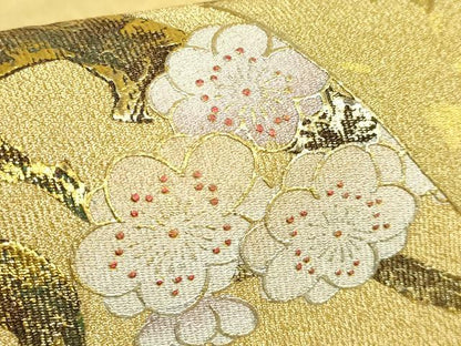 平和屋本店●極上 国際的伝統工芸作家 十二代・藤林徳扇 苑寿 太鼓柄袋帯 扇面花文 枝梅 金銀彩 共箱・たとう紙付 逸品 未使用 DZAB9388kh6