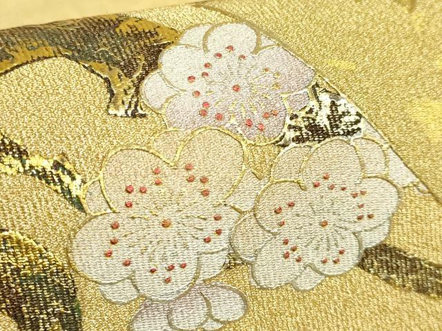 平和屋本店●極上 国際的伝統工芸作家 十二代・藤林徳扇 苑寿 太鼓柄袋帯 扇面花文 枝梅 金銀彩 共箱・たとう紙付 逸品 未使用 DZAB9388kh6