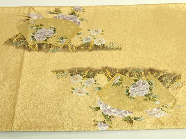 平和屋本店●極上 国際的伝統工芸作家 十二代・藤林徳扇 苑寿 太鼓柄袋帯 扇面花文 枝梅 金銀彩 共箱・たとう紙付 逸品 未使用 DZAB9388kh6