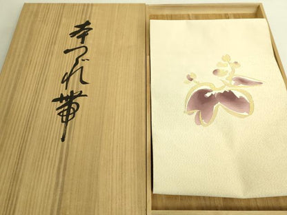 平和屋本店●極上　西陣　小川英謹製　爪掻き本綴れ　八寸名古屋帯　琳派桐　金糸　共箱付き　逸品　DZAB9394kh6