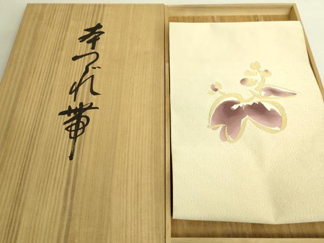平和屋本店●極上　西陣　小川英謹製　爪掻き本綴れ　八寸名古屋帯　琳派桐　金糸　共箱付き　逸品　DZAB9394kh6